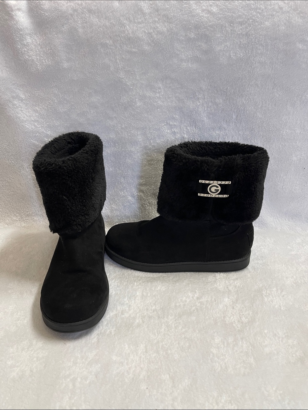 GBG Los Angeles Black Fold-Over Faux Fur Winter Boots